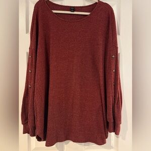 Cozy Button-Sleeve Ribbed Pullover Sweater - Rust